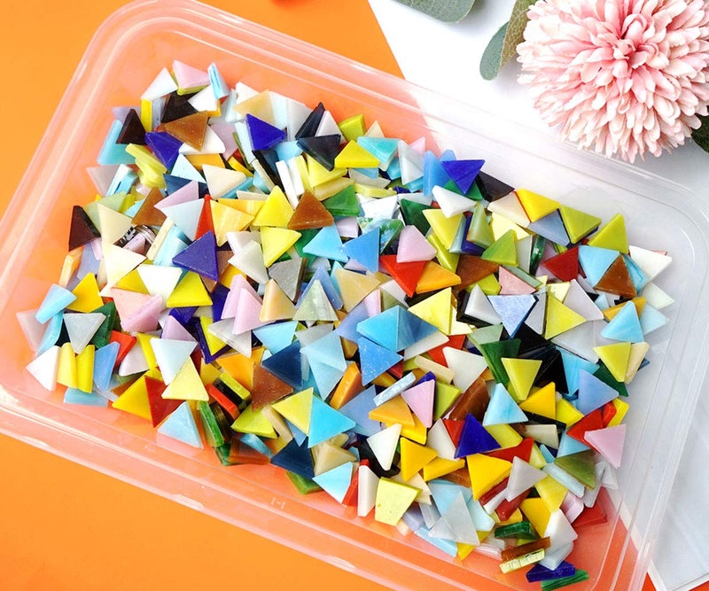 Lanyani 800 Pieces Triangle Mosaic Tiles Stained Glass 5/8 inch- Assorted Colors for Art Craft and Home Decorations - 500g/1.1lb -Opaque-1.1 pounds - Image 2